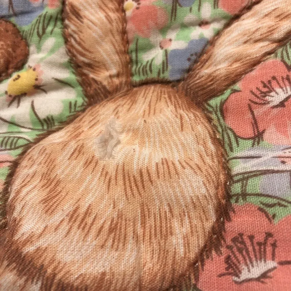 Vintage Quilt Baby Blanket Teddy Bears Bunny AS IS READ Retro Pastel